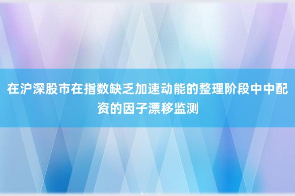 在沪深股市在指数缺乏加速动能的整理阶段中中配资的因子漂移监测