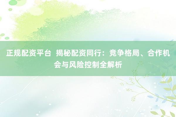 正规配资平台  揭秘配资同行：竞争格局、合作机会与风险控制全解析
