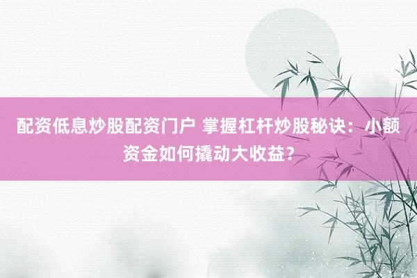 配资低息炒股配资门户 掌握杠杆炒股秘诀：小额资金如何撬动大收益？