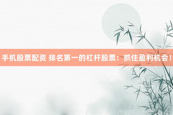 手机股票配资 排名第一的杠杆股票：抓住盈利机会！
